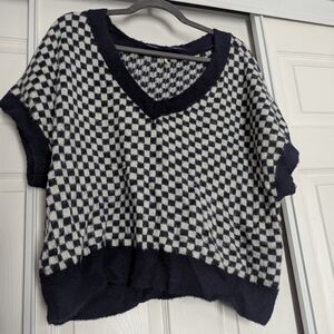 Free People Navy Check Sweater Vest XL